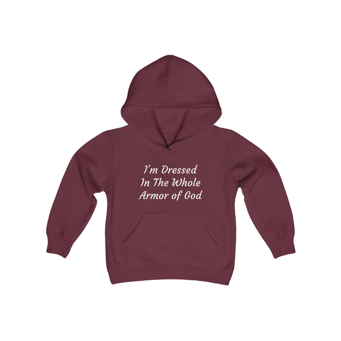 Youth 'I'm Dressed In The Whole Armor of God' Heavy Blend Hooded Sweatshirt