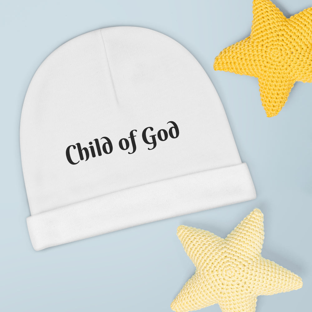 'Child of God' Baby Beanie (AOP) Child of God' Baby Beanie, Christian Baby Hat, Religious Infant Cap, Baptism Gift, Newborn Photo Prop