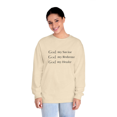 Women's "God My Savior, God My Redeemer,  God My Healer" Long Sleeve Tee